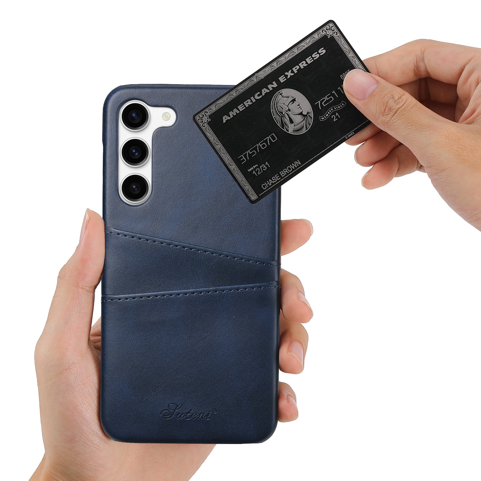 SUTENI For Samsung Galaxy S23 PU Leather Coated PC Phone Case Calf Texture Drop-proof Cover with Card Slots SUTENI For Samsung Galaxy S23 PU Leather Coated PC Phone Case Calf Texture Drop-proof Cover with Card Slots